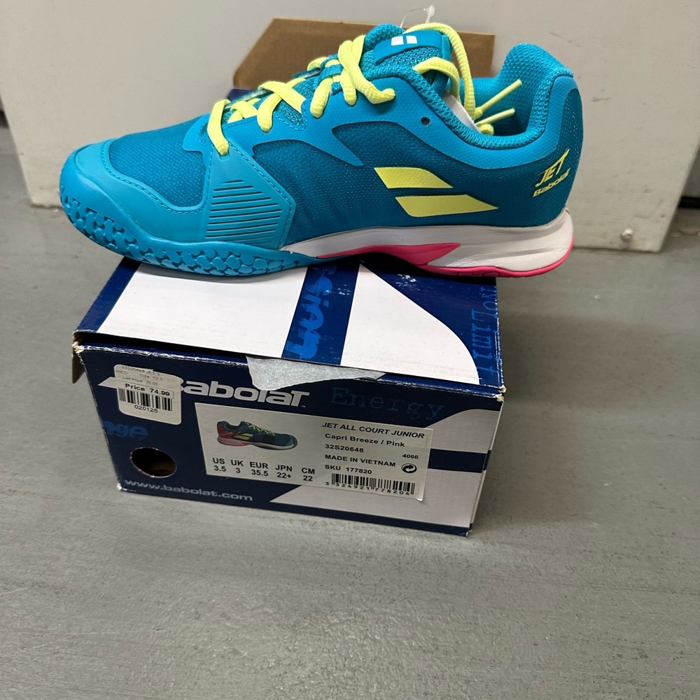 Babolat tennis shose size  3. 3.5 4 5kids color blue yellow white - Picture 10 of 10